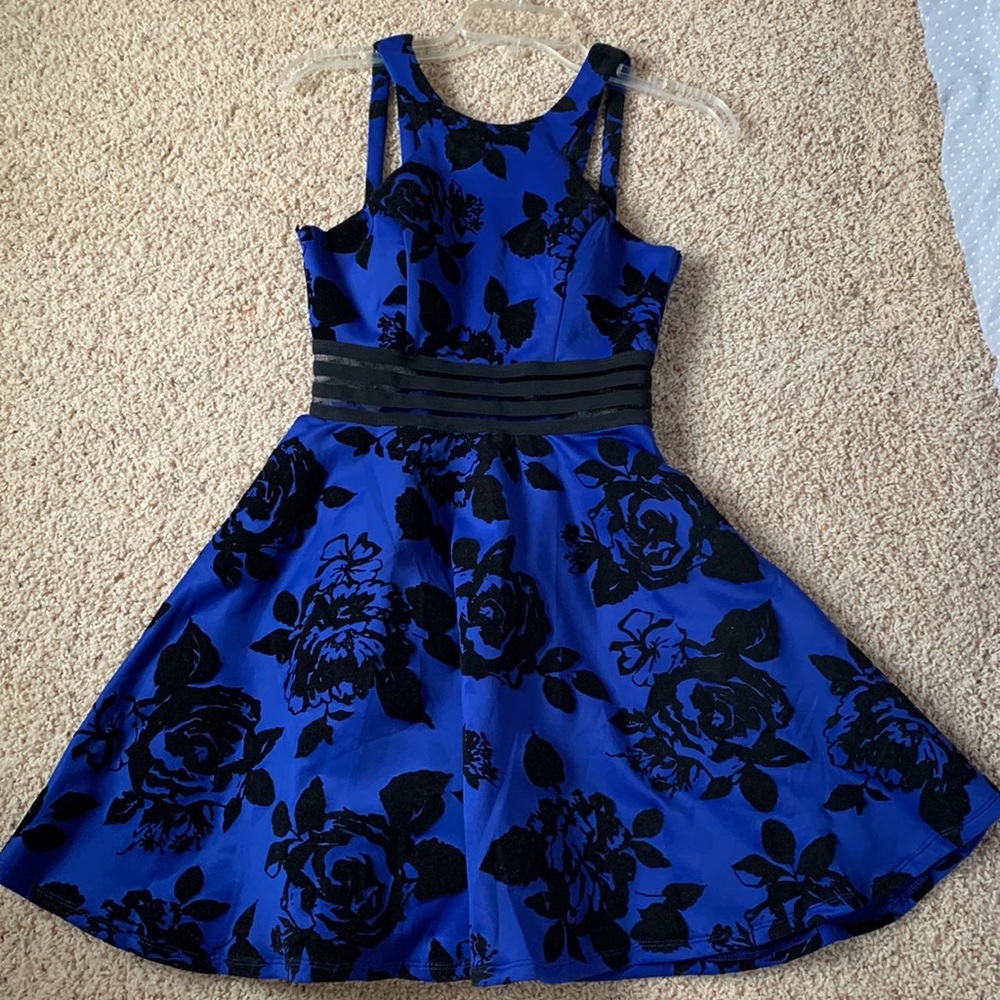 City Studio illusion-waist scuba fit and flare dress
